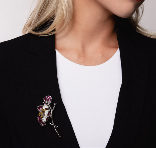 Elegant Floral Silver and Pink Brooth
