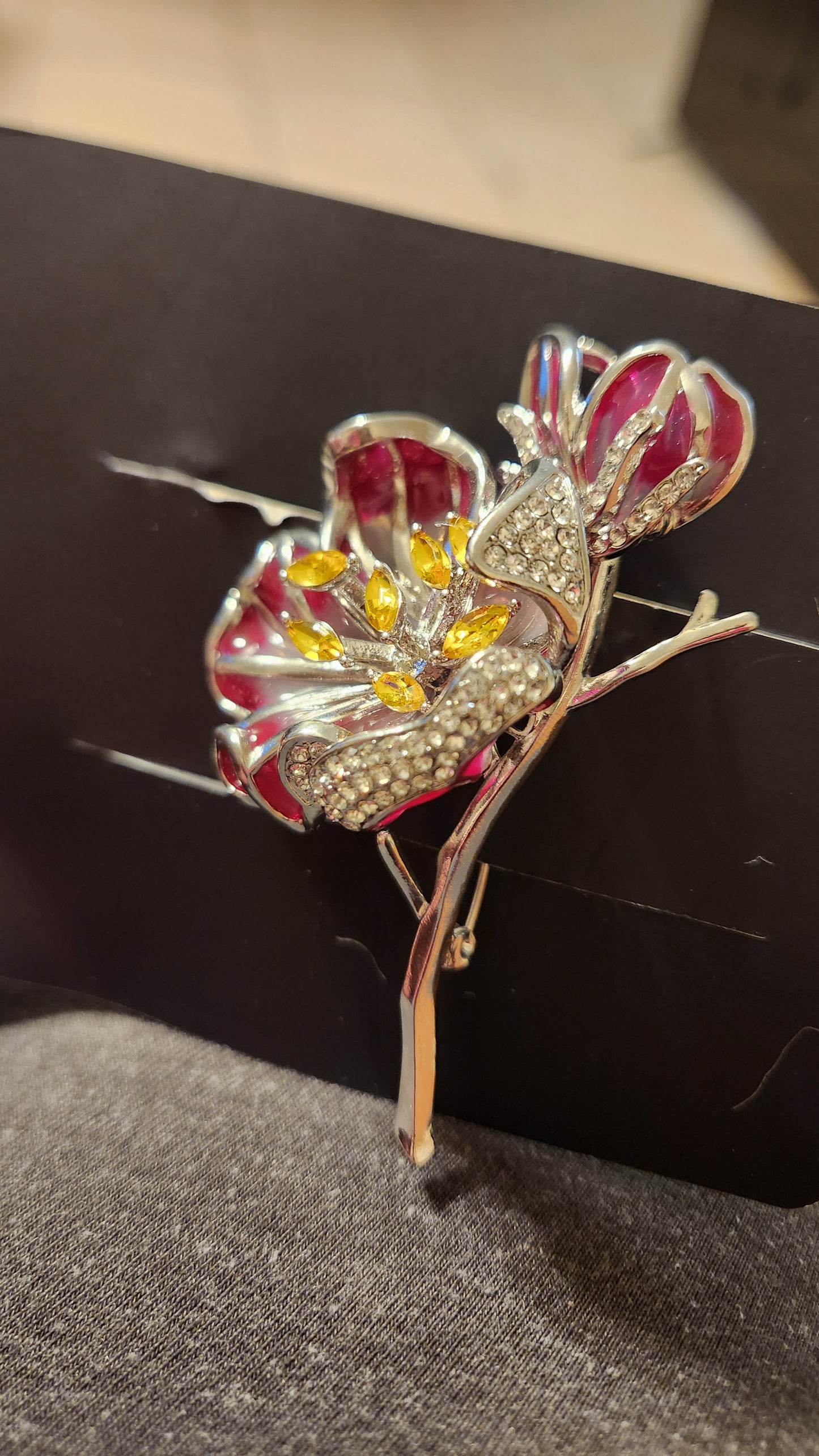 Elegant Floral Silver and Pink Brooth