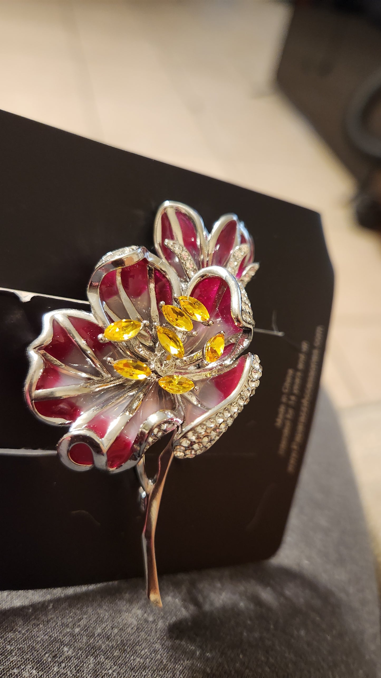 Elegant Floral Silver and Pink Brooth